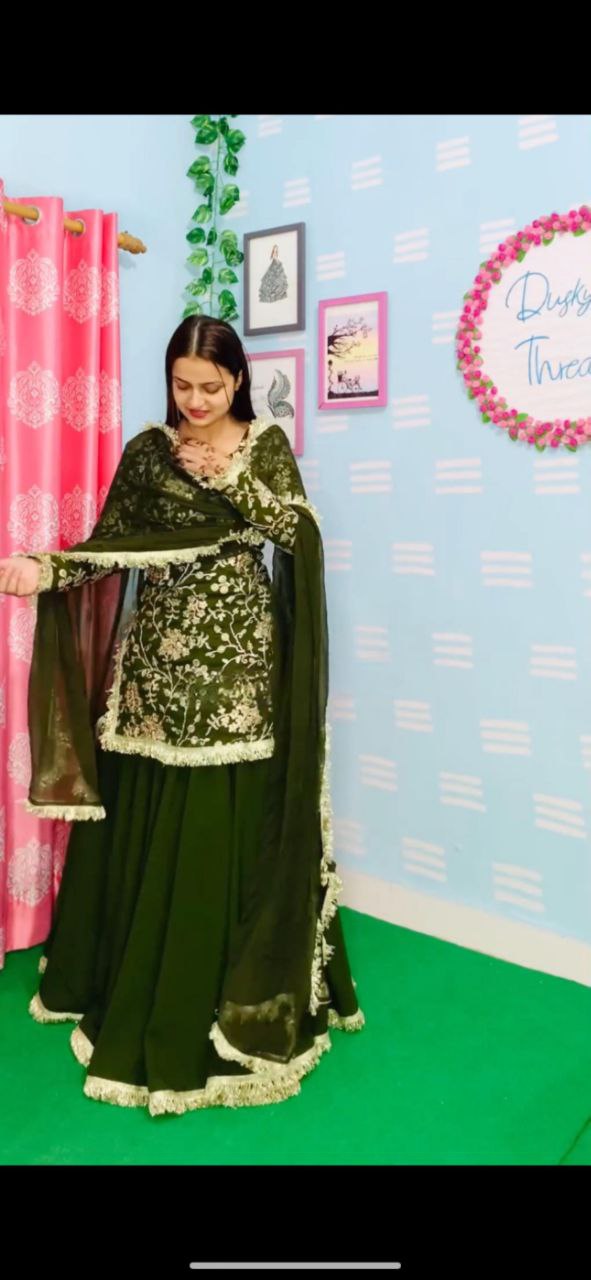 Salwar Kameez Online | Buy Mehendi Green Pure Velvet Embroidery Suit